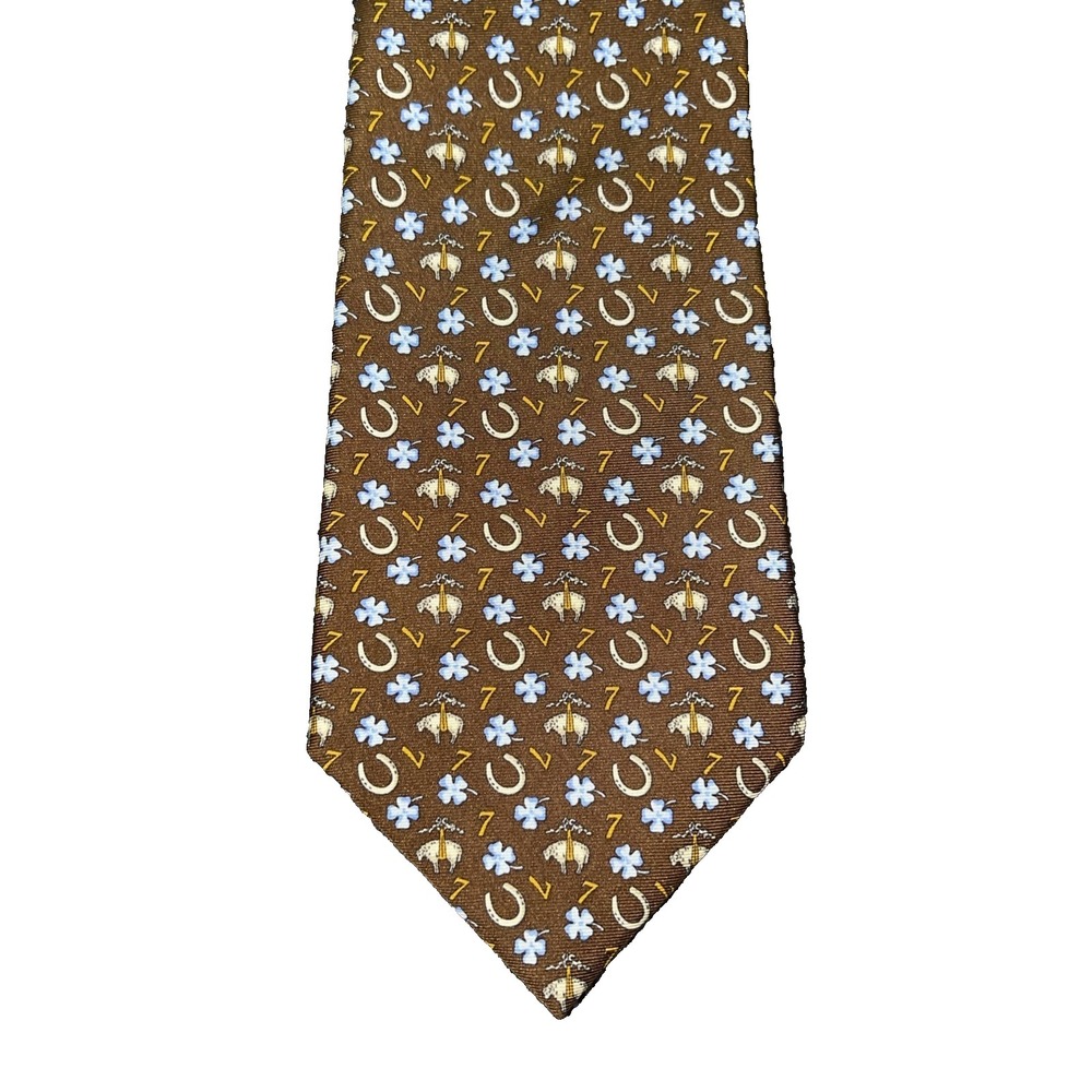 Vintage 80s/90s Brooks Brothers Silk Necktie Brown Lucky Horseshoe‎ Clover 7 Tie